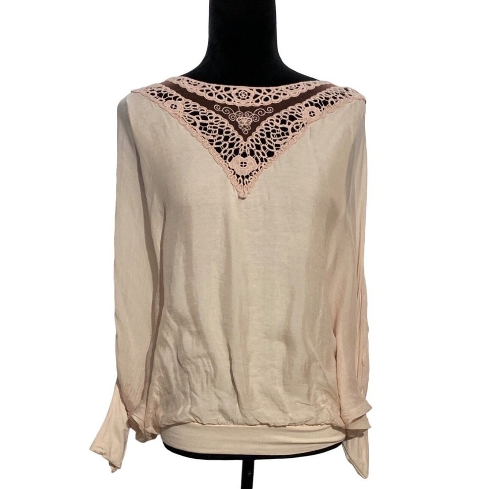 Carla Conti Top MED Blush Pink Romantic Boho Blouse Italy Dolman Long Sl Cotton